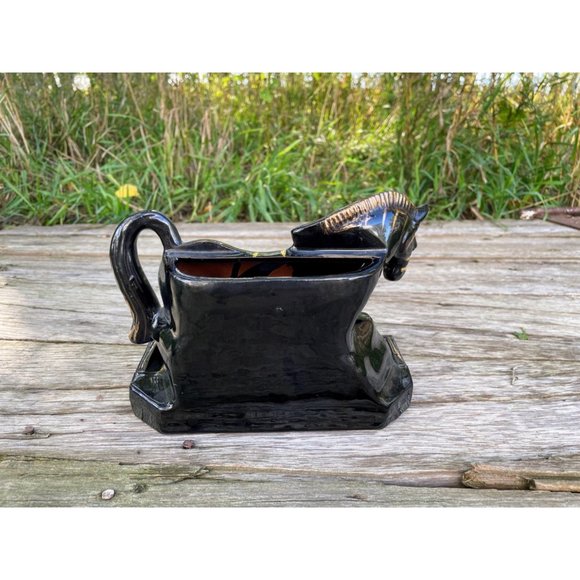 Vintage MCM Redware Tilso Planter Vase Zebra Gold Black - Picture 6 of 15